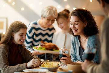 Family celebrating Thanksgiving Day