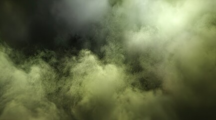 Obraz premium Dense, swirling, greenish-yellow smoke clouds against a dark background