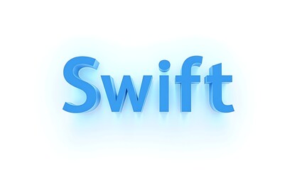 Fototapeta premium Vibrant blue 3D 'Swift' text glows with modern elegance on a clean, bright backdrop