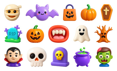 Fototapeta premium Colorful Halloween cartoon icons