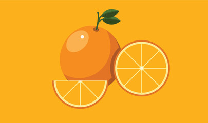 illustration of an orange fruit with cut slices, showcasing its juicy texture and vibrant color, symbolizing freshness, health, and natural goodness