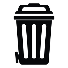 Simple black silhouette icon of a trash can with lid and wheels for waste management silhouette