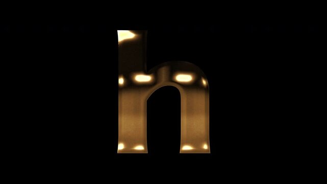 Golden lowercase alphabet reflecting light "h", alpha channel