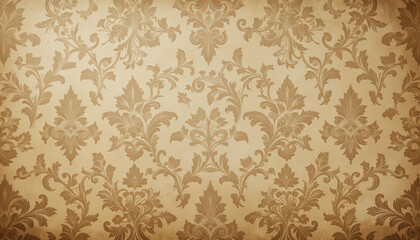 Elegant Vintage Gold and Cream Damask Pattern Wallpaper for Classic Interior Design
