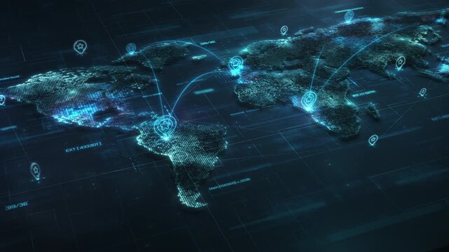 Global network connecting locations around the world with digital links