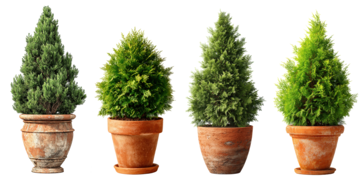 set of tree in terracotta planter isolated on transparent background