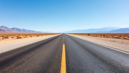 Naklejka premium Endless Desert Highway Under Clear Blue Sky road asphalt