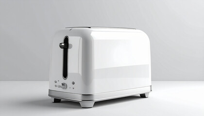 Sleek modern white toaster with chrome accents on clean white surface, perfect for kitchen design
