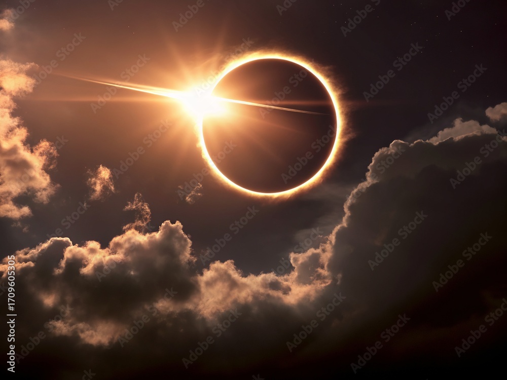 Sticker this ai-generated image portrays a solar eclipse, a celestial event where the moon passes between th
