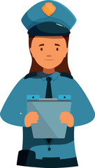 Confident policewoman holding a clipboard, ready to maintain order, enforce laws, and ensure public safety