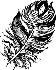 Obraz premium SVG tattoo for Gen Z design inspired by traditional Japanese Irezumi (Wabori) style. Elegant Black and White Feather Illustration with Detailed Lines
