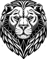 SVG tattoo for Gen Z  design inspired by traditional Japanese Irezumi (Wabori) style. Majestic Detailed Lion Head Illustration in Black and White Style