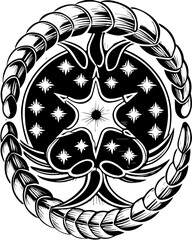 SVG tattoo for Gen Z  design inspired by traditional Japanese Irezumi (Wabori) style. Intricate Black and White Design Featuring Star and Rope Elements