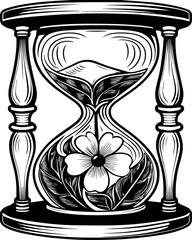 SVG tattoo for Gen Z  design inspired by traditional Japanese Irezumi (Wabori) style. Elegant Hourglass Design with Floral Motif and Decorative Elements