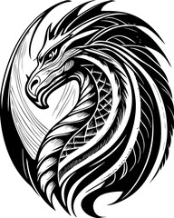 SVG tattoo for Gen Z  design inspired by traditional Japanese Irezumi (Wabori) style. Intricate Black and White Dragon Artwork with Dynamic Lines