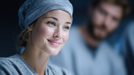 Portrait of smiling woman surgeon or doctor in hospital operating room. successful medical surgery at clinic showing moment of relief and happiness