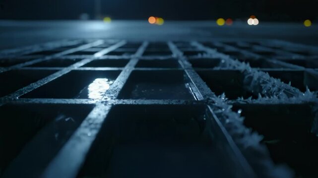 Night Glycol Film Ripples at Airport with Frost Glow