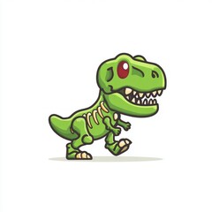 Cute cartoon dinosaur character running playfully with a big smile and bright red eyes in a simple design