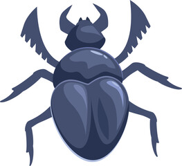 Large dark blue scarab beetle with visible wings and legs, isolated on white background