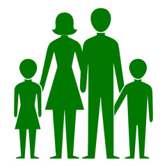 Green Silhouette of Family of Four Holding Hands mother father