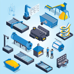 Obraz premium Isometric Glassware Production Facility Process Industry Machinery and Equipment Illustration