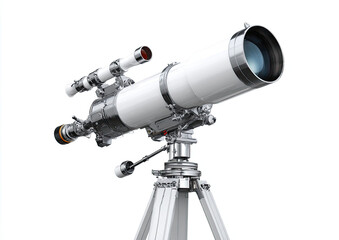 Reflective telescope on tripod,  white and chrome