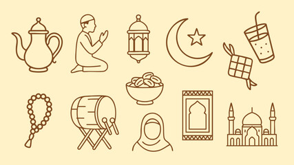 Prayer drum lantern mosque moon food and drink icon