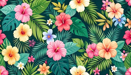 Tropical flower pattern.  Vibrant floral design
