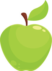 Cartoon style green apple with leaf representing healthy eating and freshness