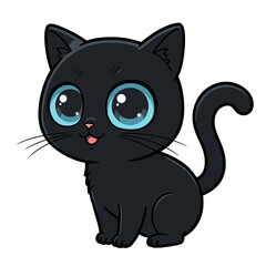Fototapeta premium Cartoon Black Cat with Big Blue Eyes Perfect for Halloween Pet and Cute Scary Art