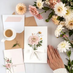 Floral greeting cards and bouquet