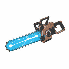 Naklejka premium Blue Glowing Chainsaw Illustration for Halloween Horror and Scary Tool Concept