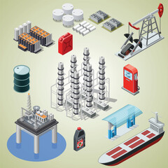 Isometric Detailed Oil Industry Elements Collection Resource Isolated Set