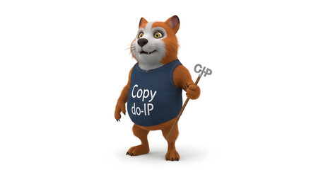 Cartoon cat character holding a stick with copyright symbol and text Copy-do-IP