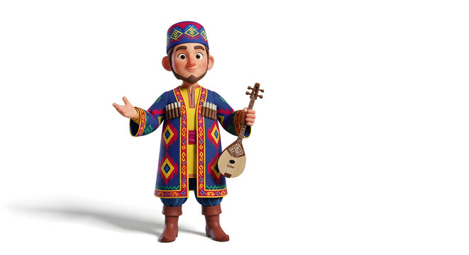 Cartoon man in traditional clothing playing a musical instrument