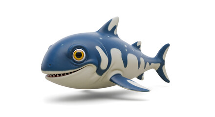 Cute cartoon blue shark with big eyes and open mouth, isolated on white background