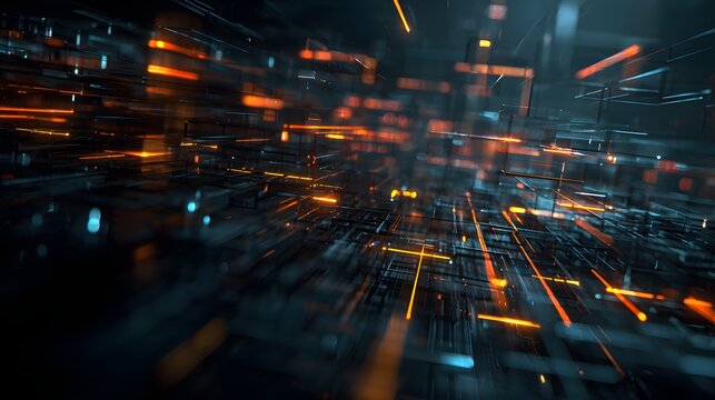 Abstract scene depicting cybersecurity with floating codes, glowing...