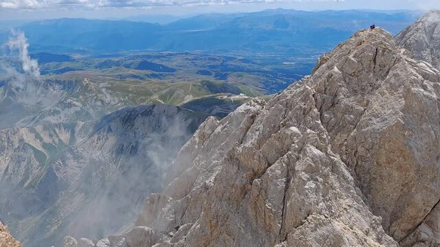 Amazing panorama from the top of Corno Grande Vetta Orientale in the famous massif of Gran Sasso, Abruzzo, Italy