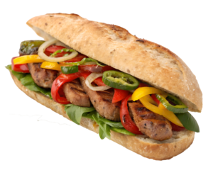 Italian sausage sandwich with peppers onions