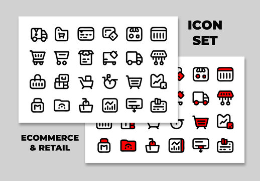 Ecommerce and Retail Icon Collection Flat Vector Line Icons Cart