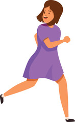 Young girl running fast, looking back over her shoulder and smiling