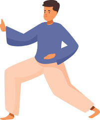 Young man performing a tai chi chuan movement, promoting health, mindfulness, and inner peace