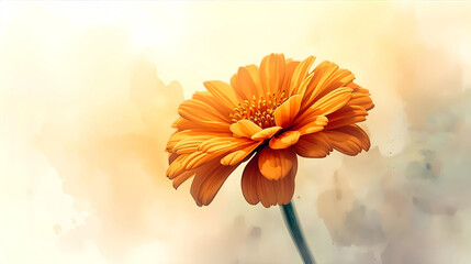 Orange Daisy Flower on Soft Pastel Background in Bloom
