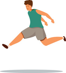 Determined male athlete jumping and running, showcasing fitness and athleticism