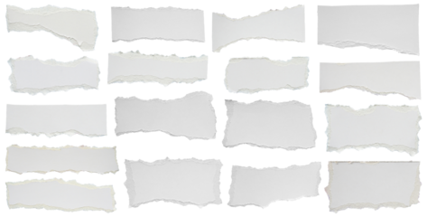 White ripped paper torn edges strips set isolated on black background
