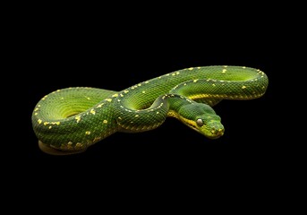 Fototapeta premium Green Tree Python, Reptile, Snake, Isolated on Black