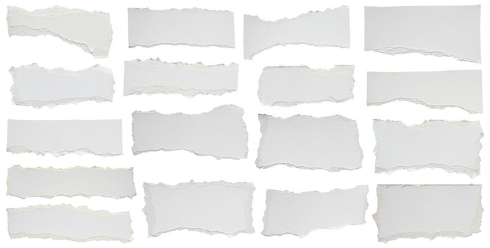 White ripped paper torn edges strips set isolated on black background