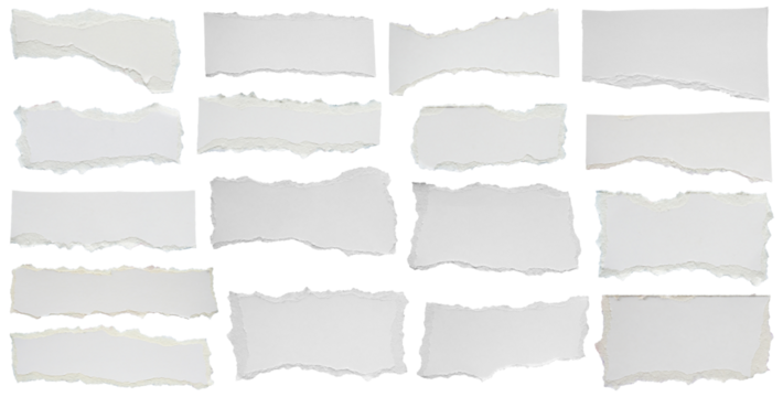 White ripped paper torn edges strips set isolated on black background