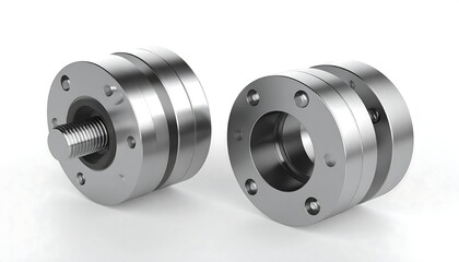 Two metallic circular components, likely bearings or couplings, with threaded studs