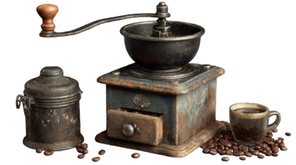 Vintage coffee grinder with accessories